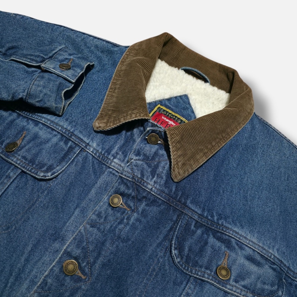 Sherpa Jacket Wrangler Lined Men's XL Trucker Denim Corduroy Collar Crop Fit